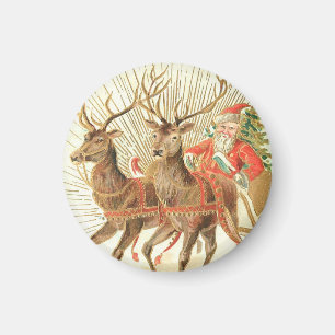 VIntage Christmas Postcard, Santa with Reindeer Magnet