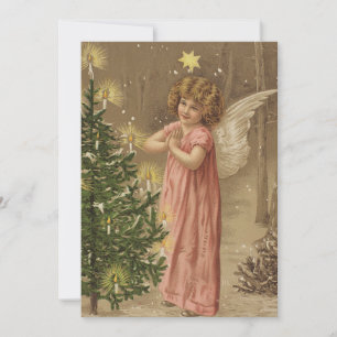 Vintage Christmas Poster Angel and Christmas Tree