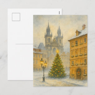 Vintage Christmas Prague Postcard • Retro Old Town