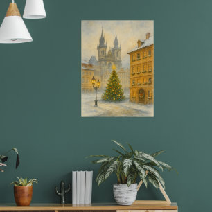 Vintage Christmas Prague Poster • Retro Old Town