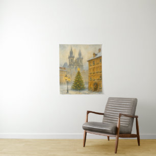 Vintage Christmas Prague • Retro Old Town Tapestry
