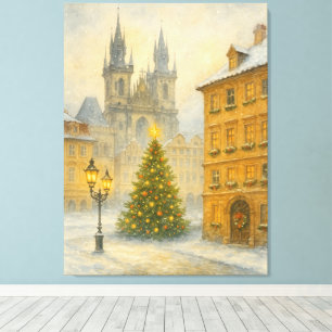 Vintage Christmas Prague • Retro Old Town Winter  Canvas Print