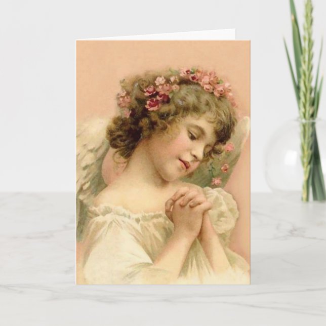 Vintage Christmas Praying Angel Holiday Card (Front)