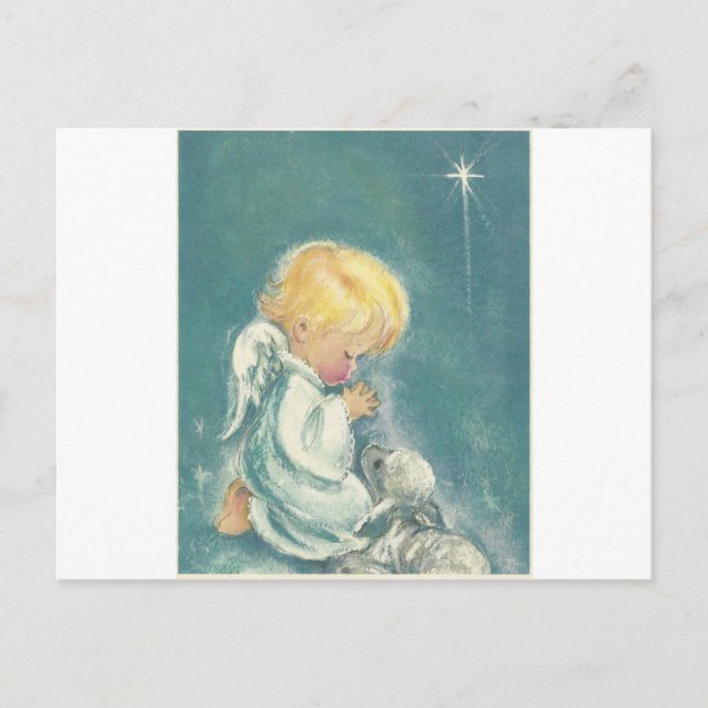 Vintage Christmas Praying Angel Holiday Postcard (Front)