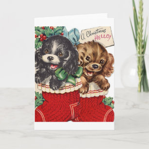 Vintage Christmas Puppies in Stockings Card