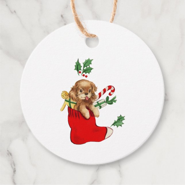 Vintage Christmas Puppy Favour Tags (Front)
