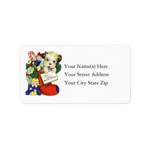 Vintage Christmas Puppy in Stocking Address Label