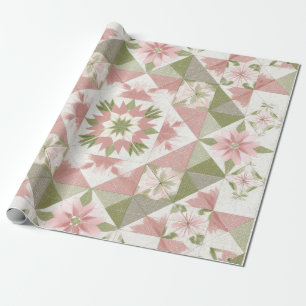Vintage Christmas Quilt Floral Pattern Wrapping Paper