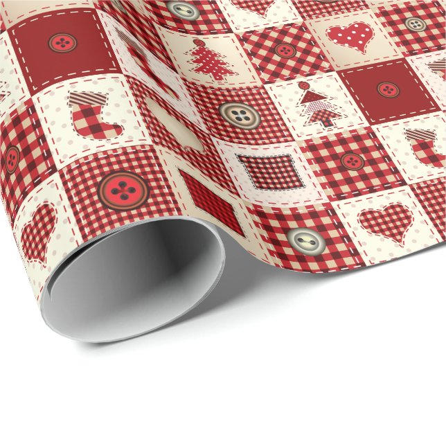 Vintage Christmas Quilt Pattern Wrapping Paper (Roll Corner)