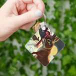 Vintage Christmas, Rabbits in a Winter Snow Meadow Key Ring<br><div class="desc">Vintage illustration Christmas holiday image featuring two rabbits playing in the snow near a mailbox.</div>
