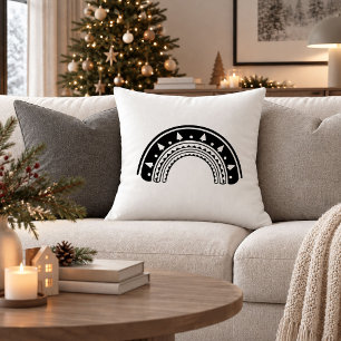 Vintage Christmas Rainbow Black White Throw Pillow