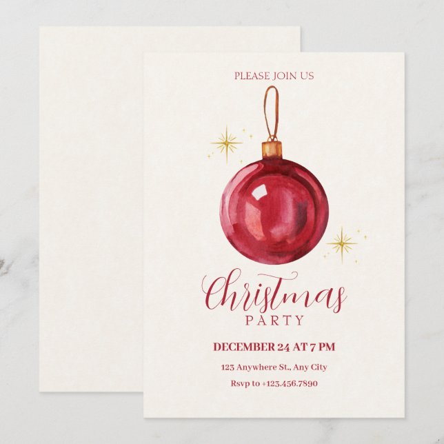 Vintage christmas red ball  invitation (Front/Back)