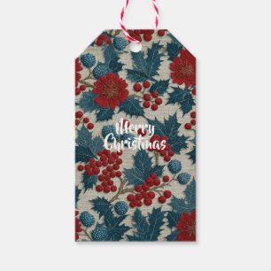 Vintage Christmas Red Berry Botanical Linen Gift Tags