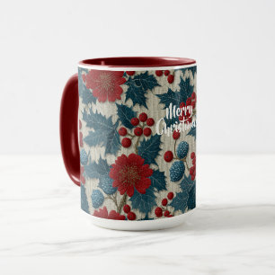 Vintage Christmas Red Berry Botanical Linen Mug