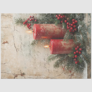 Vintage Christmas red candles holly berry Tissue Paper