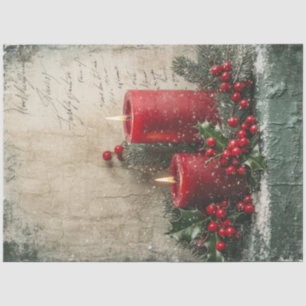 Vintage Christmas red candles holly berry Tissue Paper