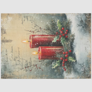 Vintage Christmas red candles holly berry Tissue Paper