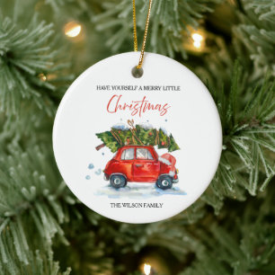 Vintage Christmas Red Car & Tree Ceramic Tree Decoration