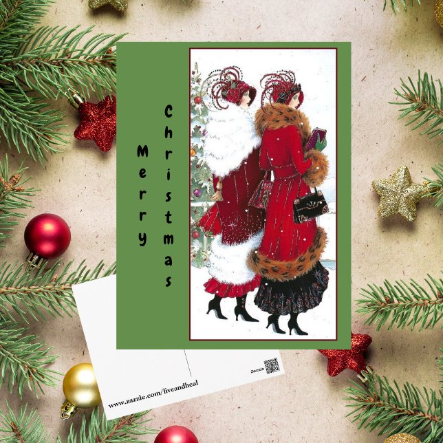 Vintage Christmas Red Coat Society Ladies Postcard (Creator Uploaded)