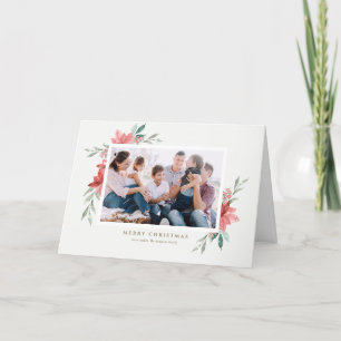 Vintage Christmas Red Flowers Photo Holiday Card