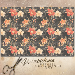 Vintage Christmas Red & Gold Poinsettia Decoupage  Tissue Paper