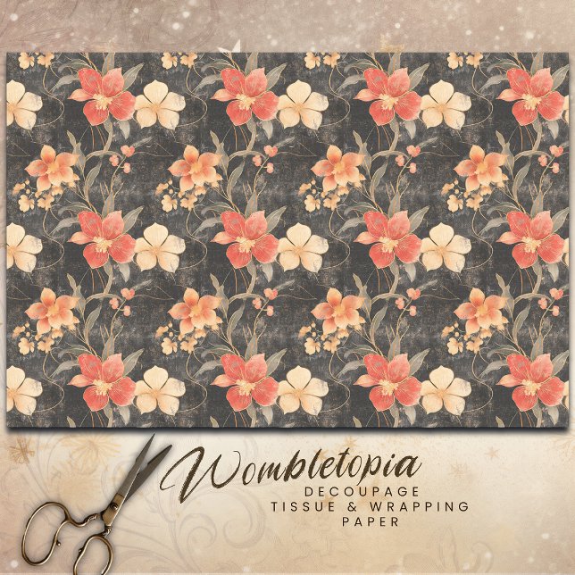 Vintage Christmas Red & Gold Poinsettia Decoupage  Tissue Paper (Creator Uploaded)