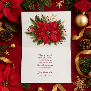 Vintage Christmas Red Poinsettia Holiday Card