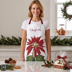 Vintage Christmas, Red Poinsettia Winter Plant Apron