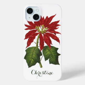 Vintage Christmas, Red Poinsettia Winter Plant iPhone 15 Mini Case