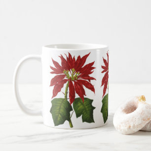 Vintage Christmas, Red Poinsettia Winter Plant Coffee Mug