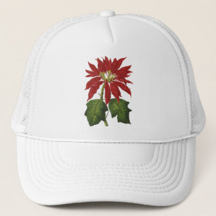 Vintage Christmas, Red Poinsettia Winter Plant Trucker Hat