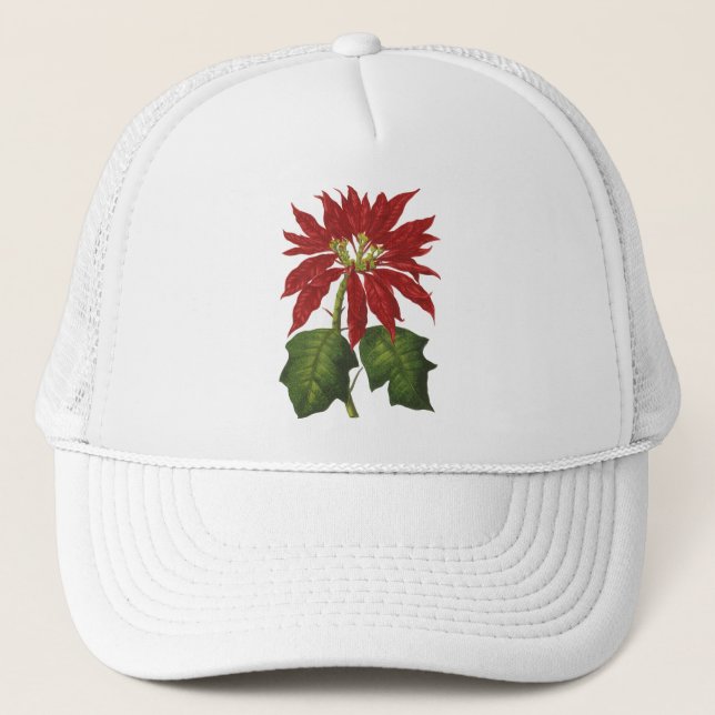 Vintage Christmas, Red Poinsettia Winter Plant Trucker Hat (Front)