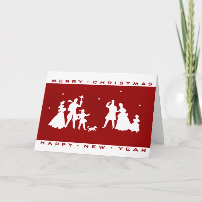 Vintage Christmas Red Silhouette Card (Front)