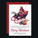 Vintage Christmas Red Sleigh Victorian Greeting<br><div class="desc">Elegant classic vintage antique red and black sleigh with a sprinkle of snowflakes,  and presents. The back of the card is red. Elegant and classic.</div>