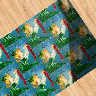 Vintage Christmas red socks glitter girl monogram Wrapping Paper