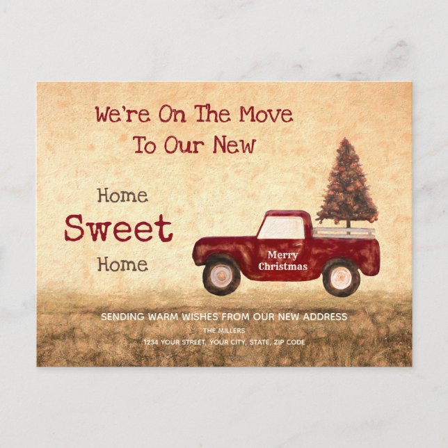 Vintage Christmas Red Truck Home Sweet Home Postcard (Front)