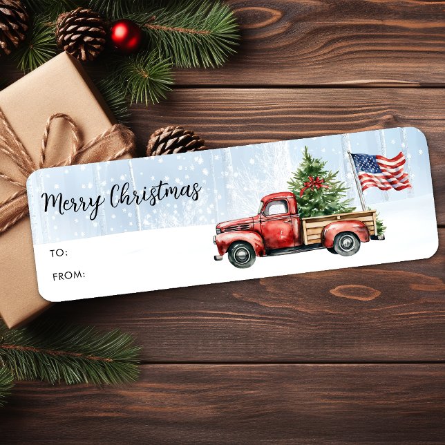 Vintage Christmas Red Truck Patriotic Flag Gift (Creator Uploaded)