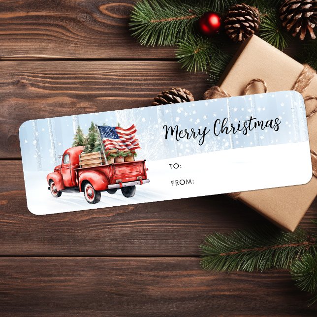 Vintage Christmas Red Truck Patriotic Flag Gift (Creator Uploaded)