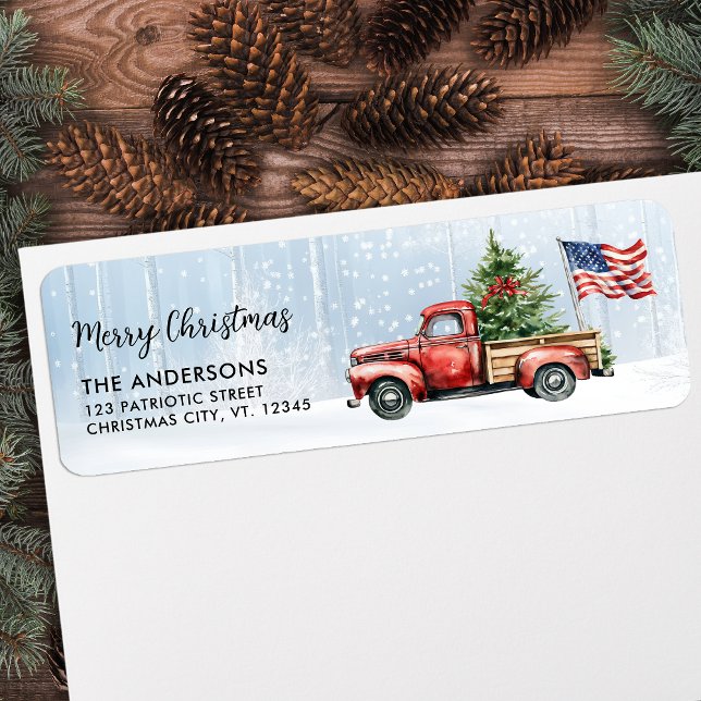 Vintage Christmas Red Truck Patriotic USA Flag (Creator Uploaded)