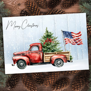 Vintage Christmas Red Truck Patriotic USA Flag Tissue Paper