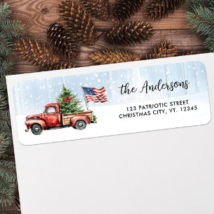 Vintage Christmas Red Truck US Flag Return Address