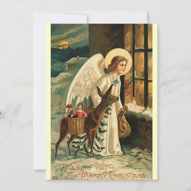 Vintage Christmas reindeer and angel Card (Front)