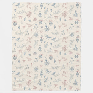 Vintage Christmas Reindeer and Pine Botanical Pat Fleece Blanket