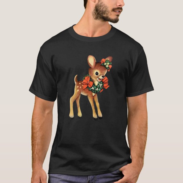 Vintage Christmas Reindeer Cute Retro Christmas T-Shirt (Front)