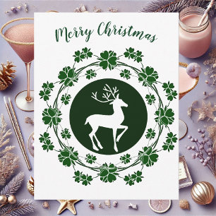 Vintage Christmas Reindeer Floral Wreath Card