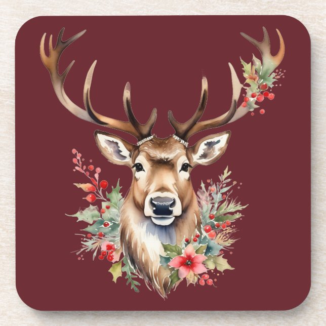 Vintage Christmas Reindeer Hard plastic coaster (Front)
