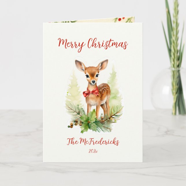 Vintage Christmas Reindeer Holiday Card (Front)