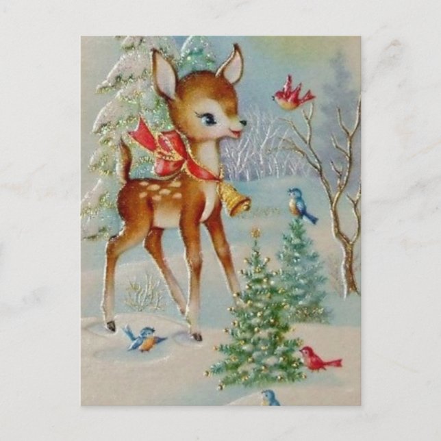 Vintage Christmas reindeer Holiday postcard (Front)