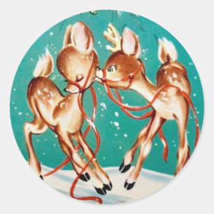 Vintage Christmas Reindeer Love Classic Round Sticker