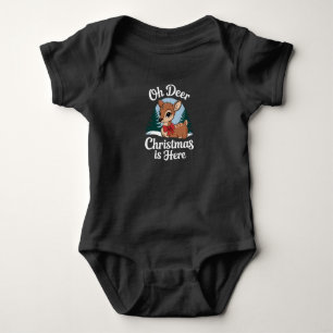 Vintage Christmas Reindeer Oh Deer Christmas Here Baby Bodysuit